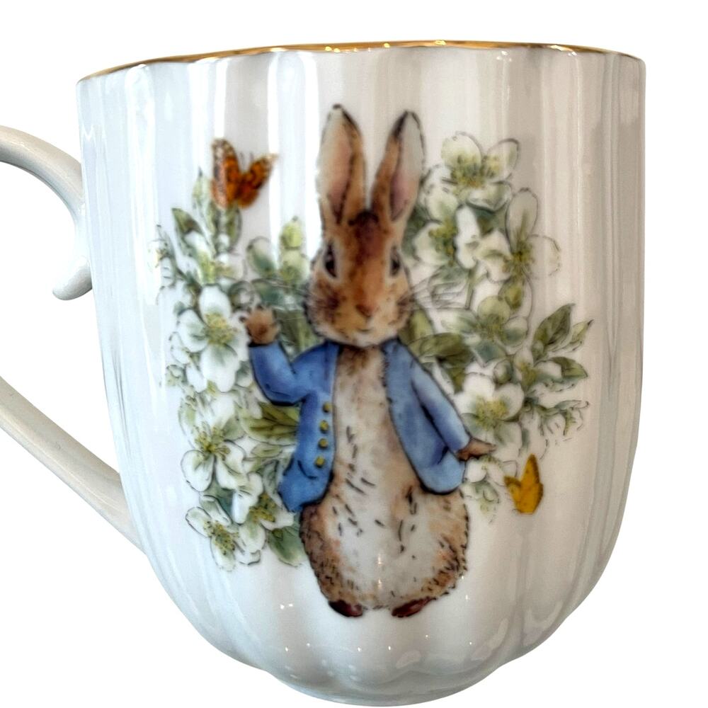 2pk Beatrix Potter Peter Rabbit Spring Floral Ceramic Ribbed 14oz Coffee Mug - Picture 3 of 14